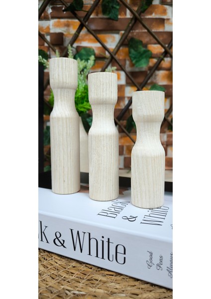 3lü Ahşap Mumluk, 3 Boy, Düz Model 12,5cm-14,5cm-16,5cm