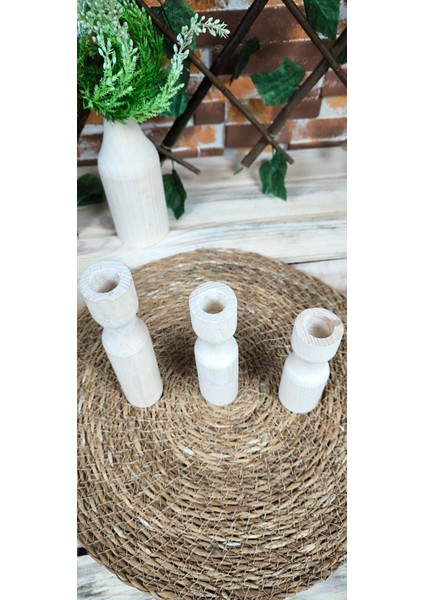 3lü Ahşap Mumluk, 3 Boy, Düz Model 12,5cm-14,5cm-16,5cm indirimleri