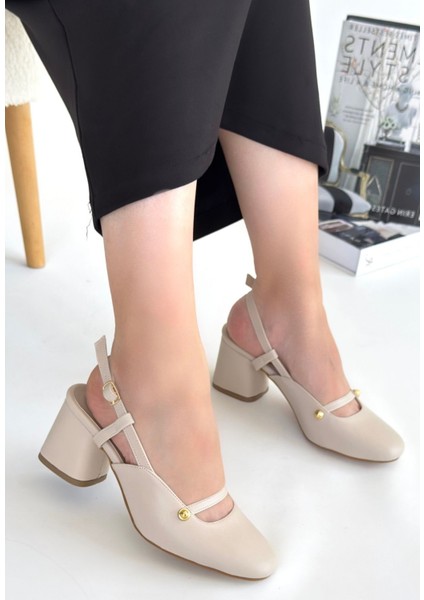 Bernishoes Jecci Bej Cilt Topuklu Ayakkabı