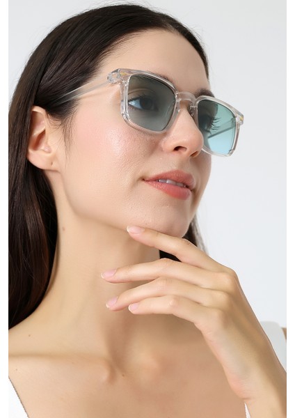 Kadın Aksesuarlı Kare Şeffaf UV400 Güneş Gözlüğü 23043 C1 fırsatları