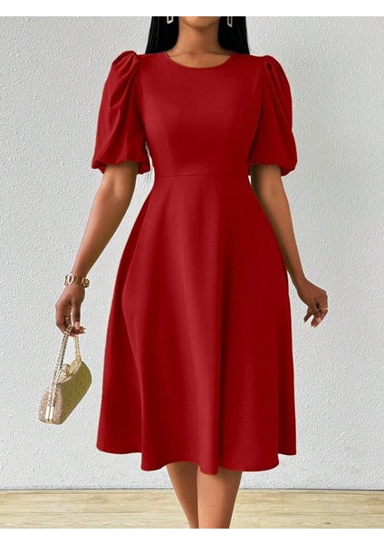 Kadın Kısa Balon Kollu Bisiklet Yaka Kiloş Janjan Krep Elbise fiyatları