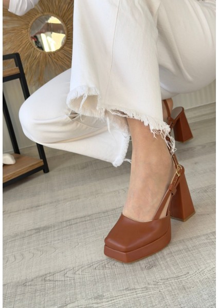 Bernishoes Mety Taba Cilt Topuklu Ayakkabı modelleri