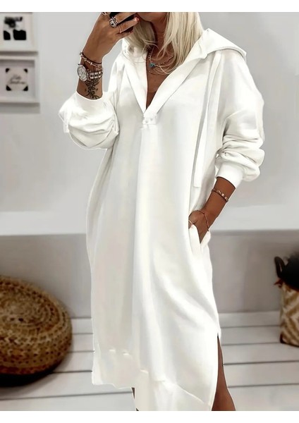 Kadın Uzun Kollu Kapüşonlu Yakası Açık Modal Elbise modelleri