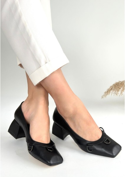 Bernishoes Cande Siyah Cilt Topuklu Ayakkabı