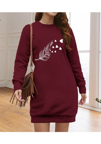 Kadın Uzun Kollu Bisiklet Yaka Desenli Viskon Iki Iplik Elbise fiyatları