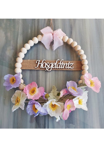 Rosy Kapı Süsü, Gelincik Temalı Ahşap Boncuklu Kapı Süsü, Hediye, Dekor, Yapay Çiçek fiyatları
