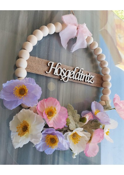 Rosy Kapı Süsü, Gelincik Temalı Ahşap Boncuklu Kapı Süsü, Hediye, Dekor, Yapay Çiçek modelleri
