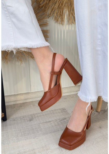 Bernishoes Mety Taba Cilt Topuklu Ayakkabı