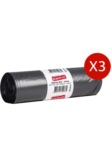 Hantal Boy Siyah Eko Endüstriyel Çöp Torbası 10LU x 3 Adet