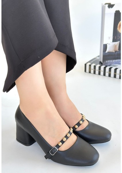 Bernishoes Tino Siyah Cilt Topuklu Ayakkabı