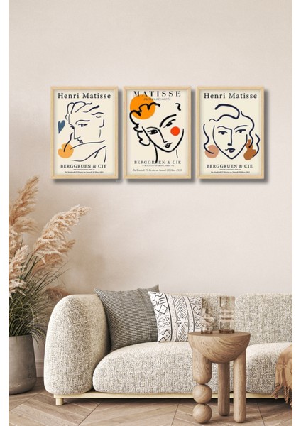 Henri Matisse | Çerçeveli 3'lü Mdf Sanat Tablosu | Modern Ev Ofis Dekorasyonu |