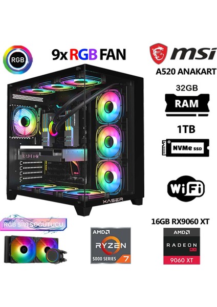 Lexus X740 Ryzen 7 5700X 32GB Ram 1tb M.2 Nvme SSD 16GB RX9060 Xt Sıvı Soğutmalı Hazır Oyuncu Sistemi