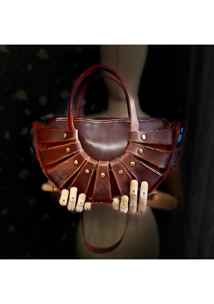Carıdea El Yapımı Hakiki Deri Bayan Çanta, Clutch, El Omuz Çantası V58