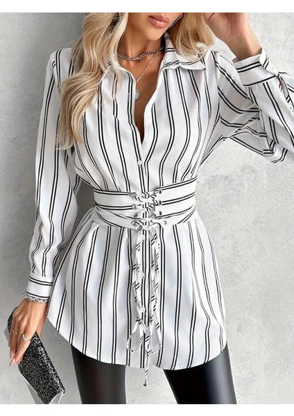 Kadın Kemer Detaylı Pamuk Polyester Gömlek Elbise