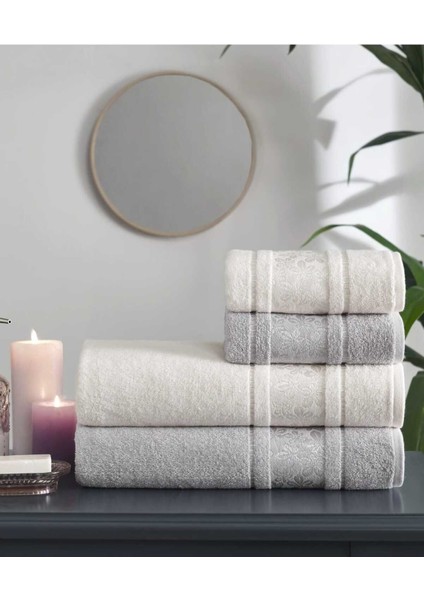 Camellıa Best Set Gri Krem Hamam Seti 2 Havlu+2 Plaj Havlusu