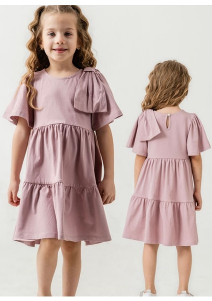 Kız Kol Fiyonk Detaylı Elbise