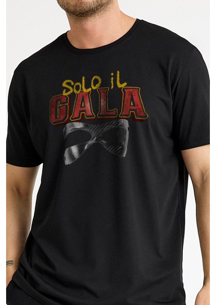 Solo Il Gala Sadece Sarı Kırmızı Maske Baskılı T-Shirt Siyah Tişört