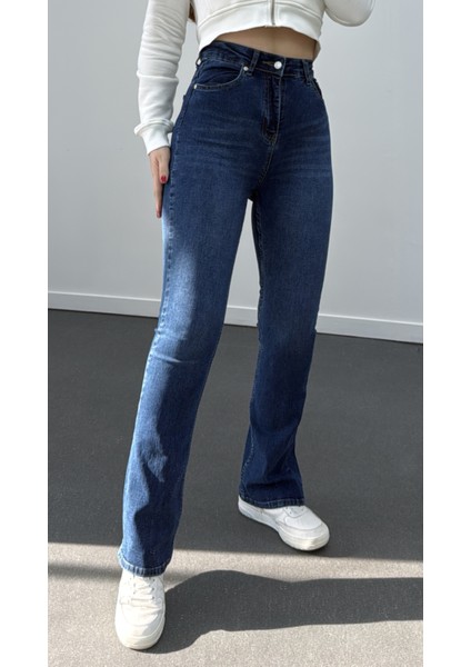 Lacivert Renk Extra Yüksek Bel Full Likralı Flare Jeans fiyatları