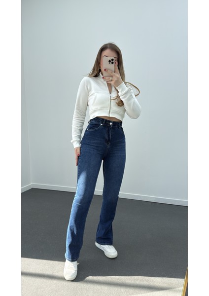 Lacivert Renk Extra Yüksek Bel Full Likralı Flare Jeans fırsatları