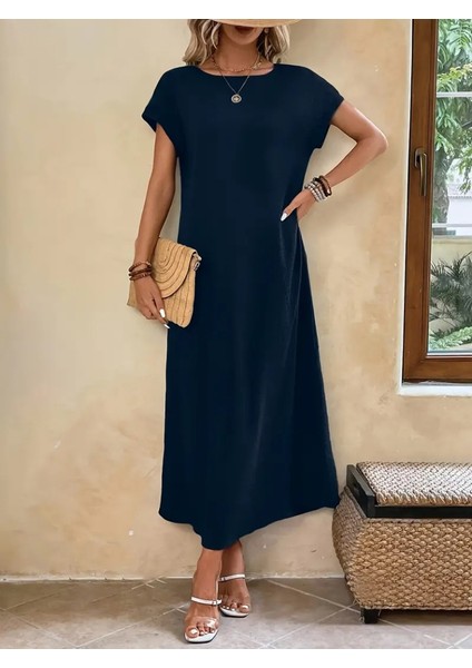 Kadın Uzun Kollu Yakası Açık Viskon Elbise fırsatları