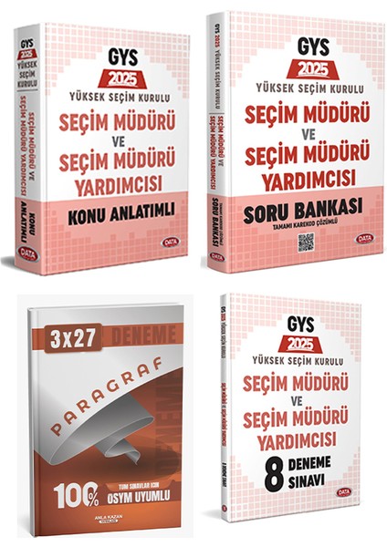 Anla Kazan + Data 2026 Yüksek Seçim Kurulu (Ysk) Seçim Müdürü 8 Deneme + Soru + Konu 4 Lü Set fiyatları