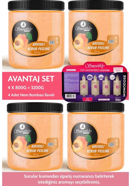 Kayısı Peeling 3200 G. 800 G. x 4 Epilasyon Sonrası Vücut Peelingi Batık & Çilek Bacak Onarıcı