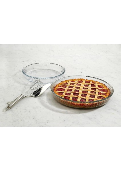 Şeffaf Cam Yuvarlak Borcam Seti – 2 Parça Çok Amaçlı (32 cm & 28 Cm)