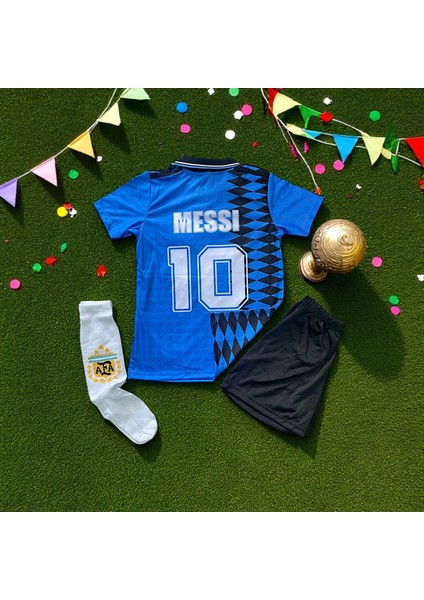 Çocuk Dünya Kupası 1994 Messi Arjantin Milli Takım Halı Saha Forması Tişört Çoraplı 3lü Set