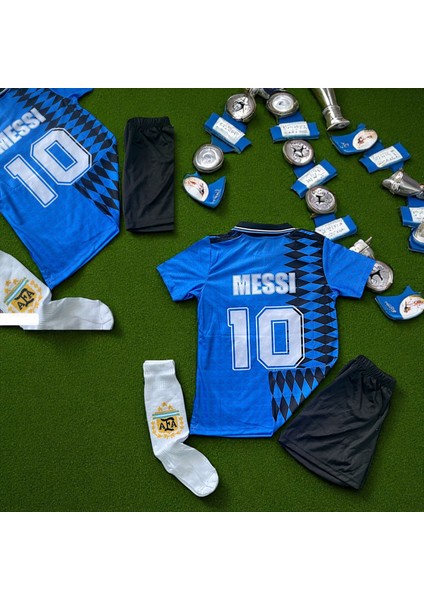 Çocuk Dünya Kupası 1994 Messi Arjantin Milli Takım Halı Saha Forması Tişört Çoraplı 3lü Set modelleri