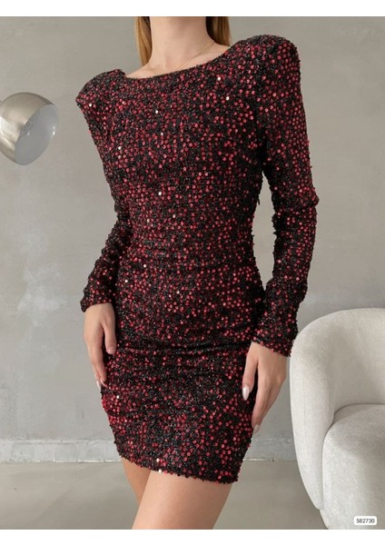 Kadın Uzun Kollu Vatka Detay Full Pul Payet Mini Elbise fırsatları