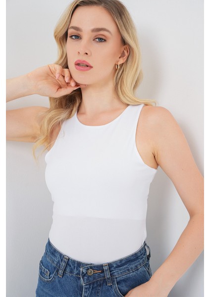 Kadın Halter Yaka Çıtçıtlı Body 972 - Beyaz