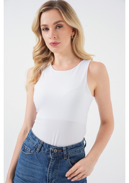 Kadın Halter Yaka Çıtçıtlı Body 972 - Beyaz modelleri