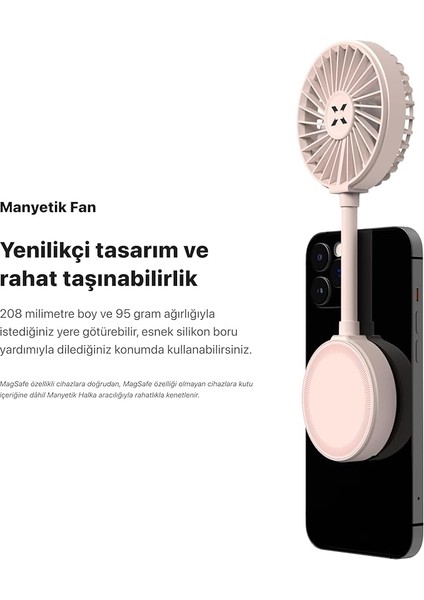Manyetik Fan Taşınabilir Vantilatör USB Type-C Şarj Edilebilir Ultra Sessiz 3 Hız Kademeli Soğutucu Magsafe Telefon Fanı X6104 Pembe fırsatları