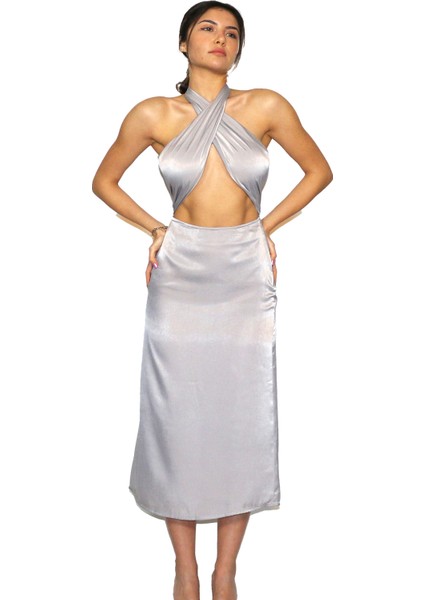 Jessy Saten Halter Yaka Bağlamalı Elbise modelleri