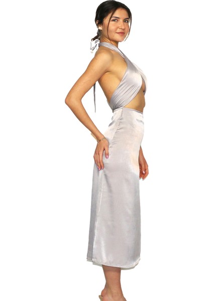 Jessy Saten Halter Yaka Bağlamalı Elbise fiyatları