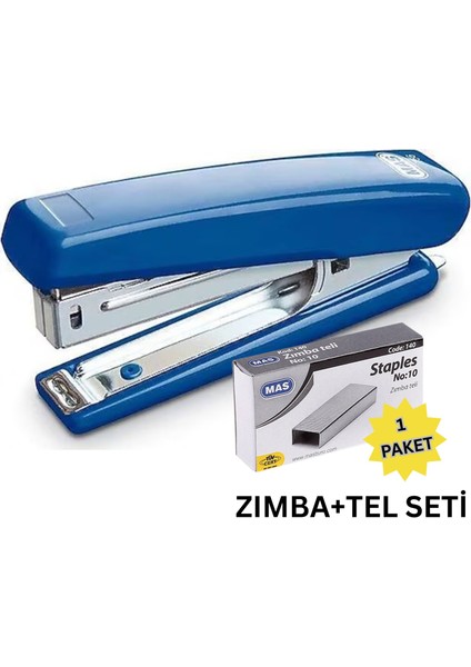 Zımba ve Tel Seti - No:10, Ofis, Okul ve Ev Kullanımı Için Metal Zımba, Mavi Renk