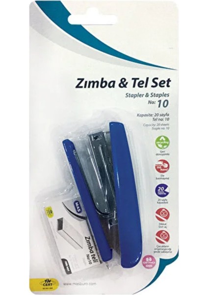 Zımba ve Tel Seti - No:10, Ofis, Okul ve Ev Kullanımı Için Metal Zımba, Mavi Renk indirimleri