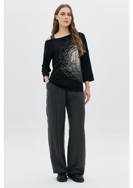 Beli Lastikli Nervürlü Bol Paça Pantolon