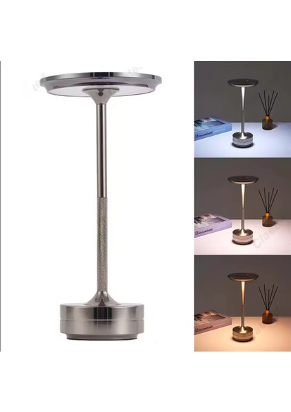 Şık Model Gri Gümüş Ince Tasarım Güçlü Işık Düz Model 3 Renk Işık Şarjlı Dokunmatik Masa Lambası Işık Şiddeti Ayarlanabilir