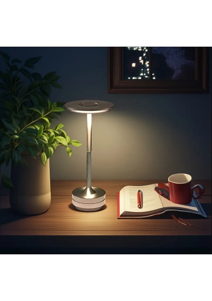 Şık Model Gri Gümüş Ince Tasarım Güçlü Işık Düz Model 3 Renk Işık Şarjlı Dokunmatik Masa Lambası Işık Şiddeti Ayarlanabilir modelleri