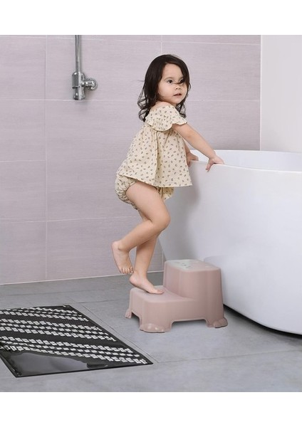Kaydırmaz Çocuk Taburesi - Çift Basamaklı Banyo Lavabo Merdiven Yükseltici Bebek Basamağı Pembe (Yurt Dışından)