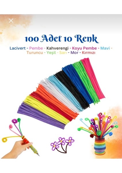 100 Adet Eğitici Şönil Seti Tüylü, Peluş Tel, 30CM Şönil