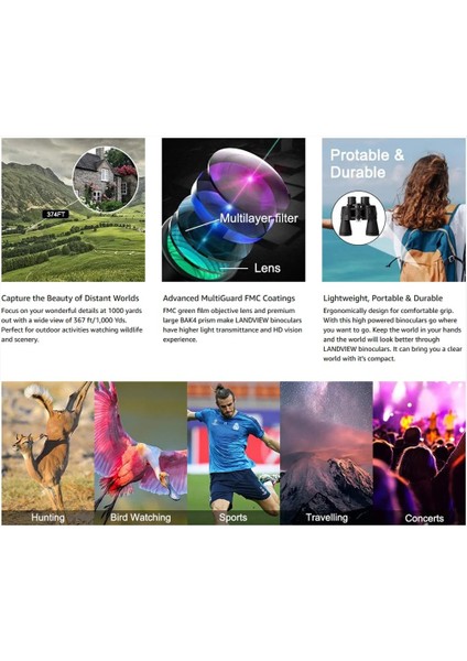 20X50 Profesyonel Dürbün Telefon Adaptörü ve Bak4 Prizma/myk Lens Hd Zoom/su Geçirmez Yürüyüş, Kuş Gözlemciliği, Yaban Hayatı Gözlem (Yurt Dışından) fırsatları