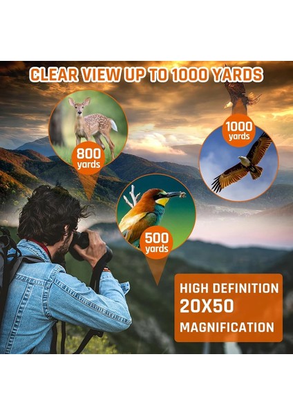 20X50 Profesyonel Dürbün Telefon Adaptörü ve Bak4 Prizma/myk Lens Hd Zoom/su Geçirmez Yürüyüş, Kuş Gözlemciliği, Yaban Hayatı Gözlem (Yurt Dışından) indirimleri