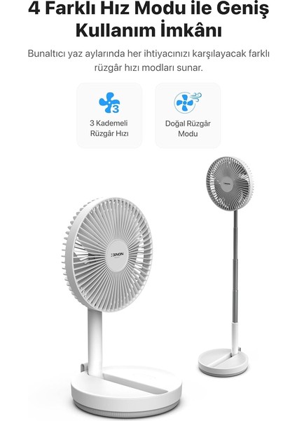 Katlanabilir Vantilatör Doğal Rüzgar Şarj Edilebilir Bataryalı 4 Hız Kademeli Ultra Sessiz Taşınabilir Ayaklı Fan X6103