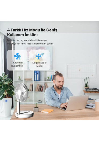 Katlanabilir Vantilatör Doğal Rüzgar Şarj Edilebilir Bataryalı 4 Hız Kademeli Ultra Sessiz Taşınabilir Ayaklı Fan X6103