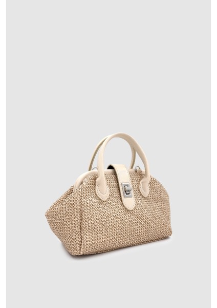 Drisa Kilit Detaylı Çapraz Askılı Hasır El Çantası Krem modelleri
