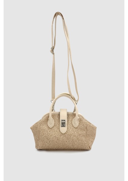 Drisa Kilit Detaylı Çapraz Askılı Hasır El Çantası Krem indirimleri