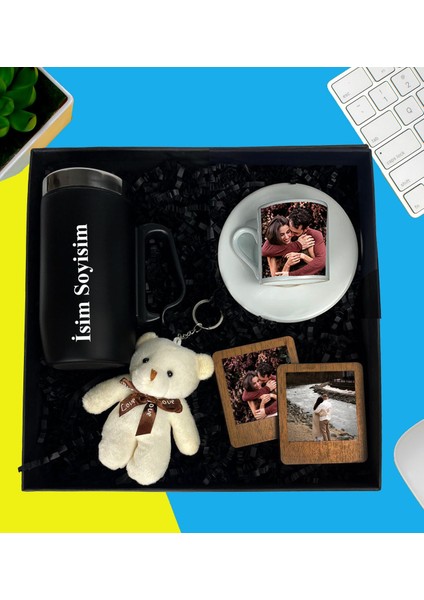 Kişiye Özel Premium Kutu Kulplu Termos Bardak Fotoğraflı Türk Kahve Fincanı Peluş Ayıcık Anahtarlık Ahşap Mdf Masaüstü Resimli Ahşap Çerçeve Iki Adet