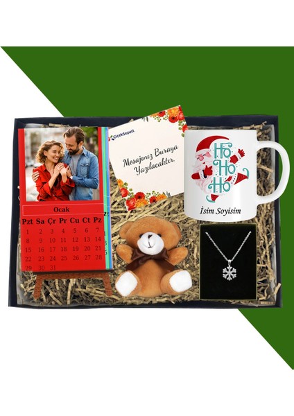 Kişiye Özel Dikey Renkli Masaüstü Her Ay Için Özel 12 Fotoğraflı Masa Takvim ve Kupa Bardak Peluş Ayıcık Kartanesi Gümüş Kaplama Kolye